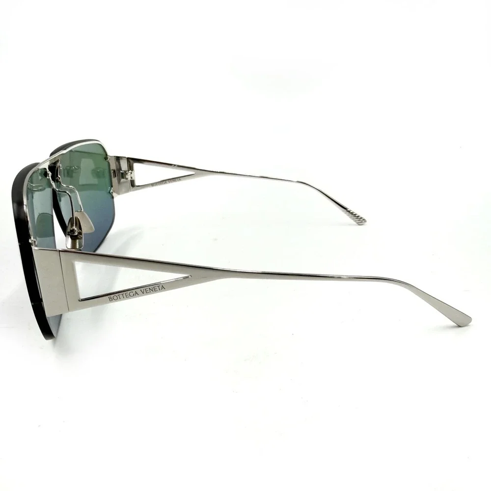 Bottega Veneta BV1065S Sunglasses Silver Iridescent Mirror Shield Oversized‎